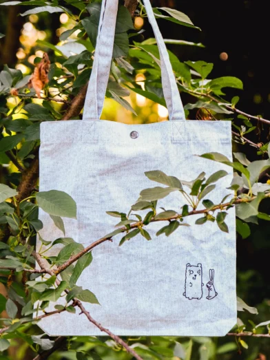 Tote bag with pocket, large personalised heather grey tote bag with button on top