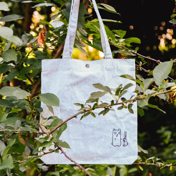 Tote bag with pocket, large personalised heather grey tote bag with button on top