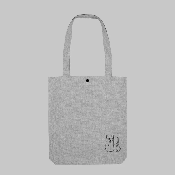 Tote bag with pocket, large personalised heather grey tote bag with button on top