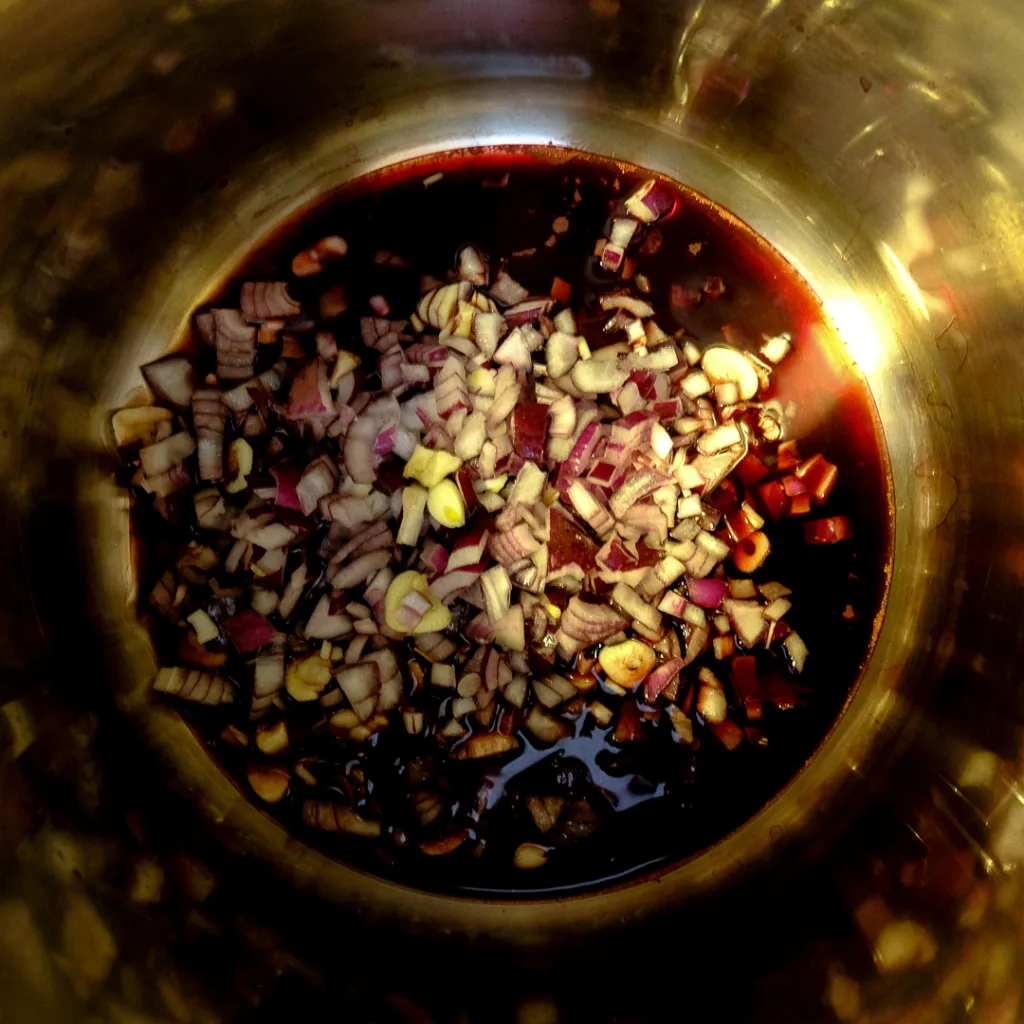 Simmering the onions and garlic