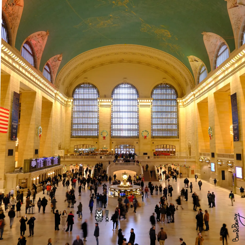 Grand central and Bun & Beary sitting in the middle of the crowd.